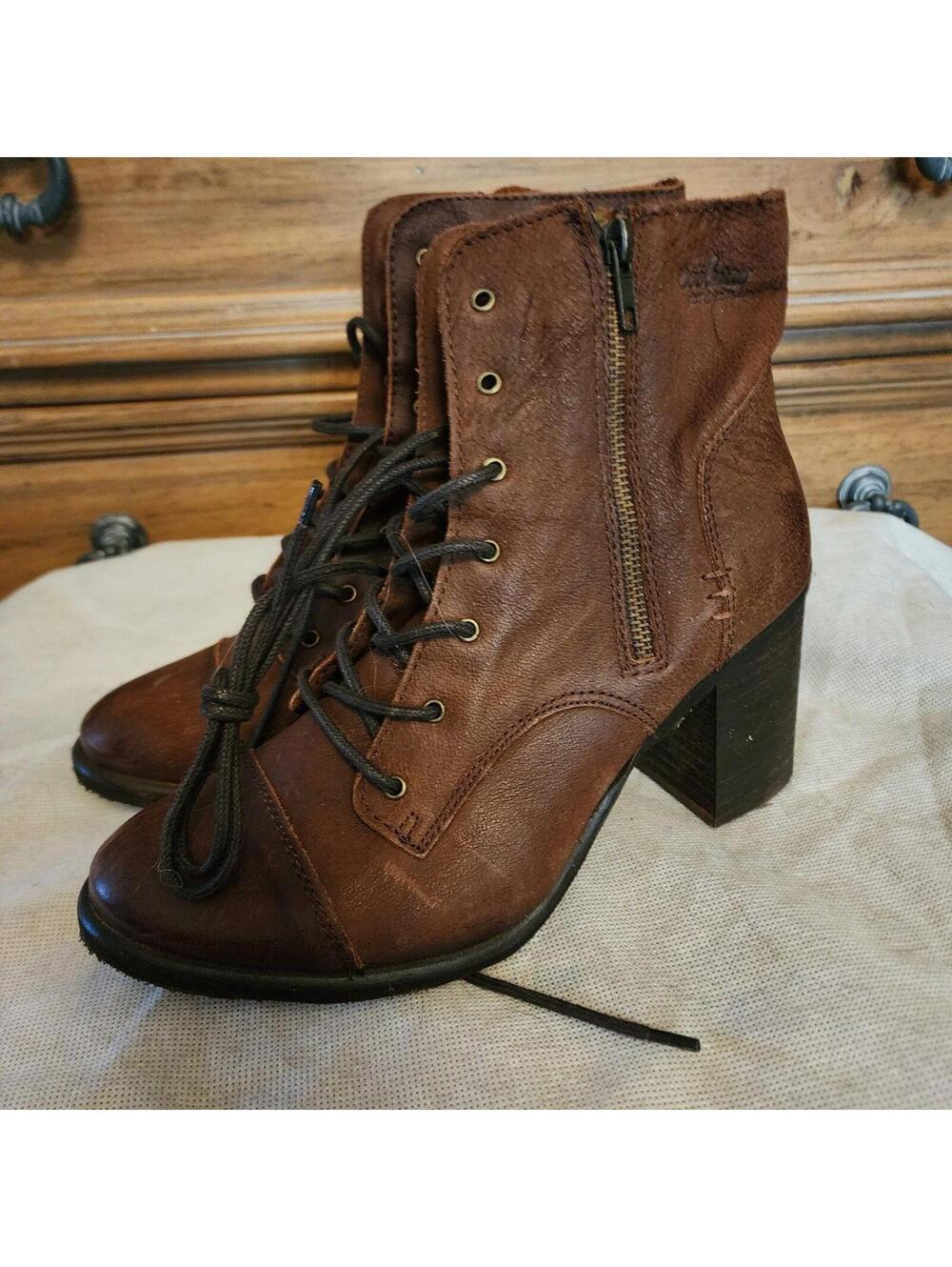 NWOB Coolway Spain Brown Leather Lace Up Ankle Boots Heel Size 41 US 10